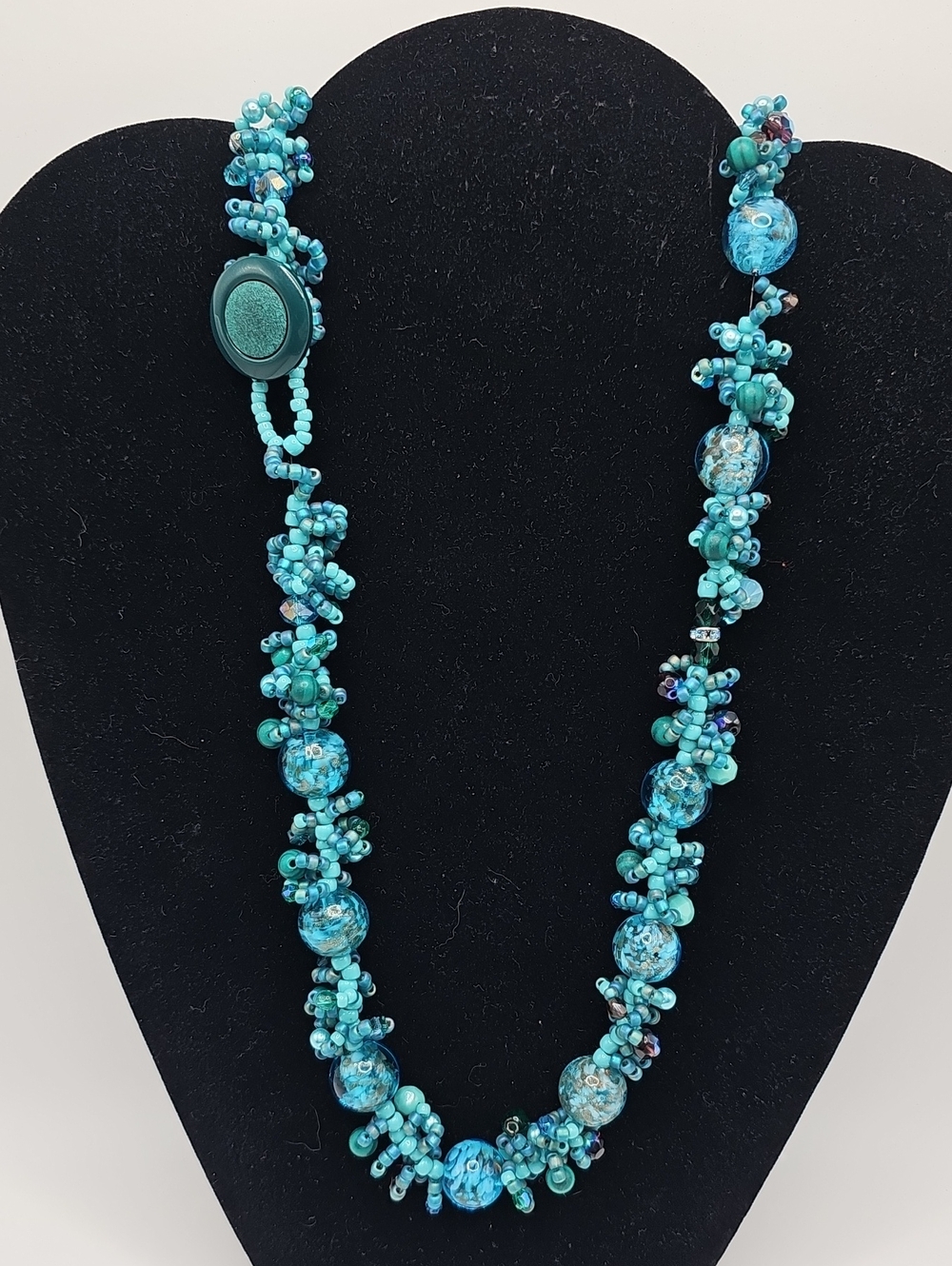 Unbranded Beaded Cluster Statement Necklace Womens OS Blue Turquoise Glass OS